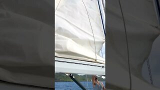 Hoisting Main Sail on our Sailboat #shorts