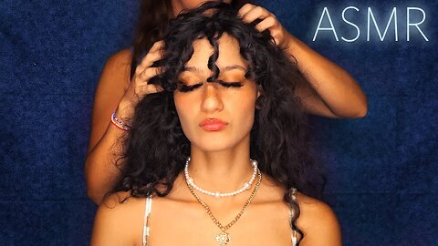 ASMR gorgeous lush curly hair scalp massage, Kaitlynn gets pampered by Anna, tingly layered sounds