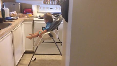 "Toddler Boy Scoots High Chair Across Kitchen To Steal Food"