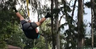 The worst way to go down a zipline ever