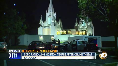 SDPD patrolling Mormon temple after online threat