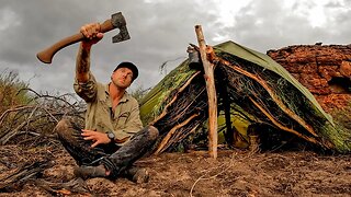 Building a SURVIVAL SHELTER in the RAIN - BURIED ALIVE.