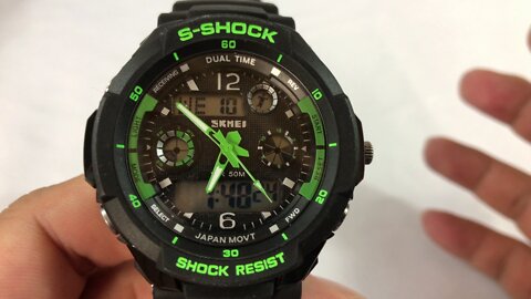 Skmei Sport Multifunction Dual Time Led Analog Digital Waterproof S-Shock Wristwatch Giveaway