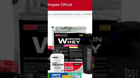 Achei Na Shopee - Kit Whey Protein 500g, Bcaa 4,5 100g, Power Creatine 100g, Coqueteleira - R$59,90