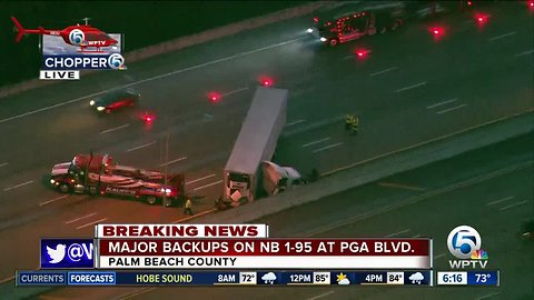 Semi crash causes heavy delays on I-95 in Palm Beach Gardens