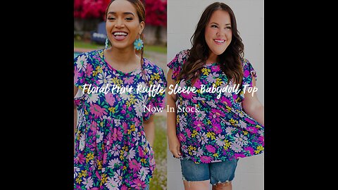 Perfectly You Navy & Lilac Floral Print Ruffle Sleeve Babydoll Top