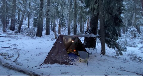 Hot Tent Snow Camping In Old Growth Forest