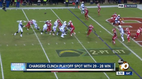 Chargers clinch playoff spot with 29-28 win