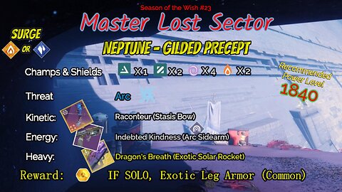 Destiny 2 Master Lost Sector: Neptune - Gilded Precept on my Solar Titan 12-27-23