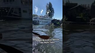 Paddling a canoes on the Rivers of America behind the Mark Twain #disneyland #marktwain