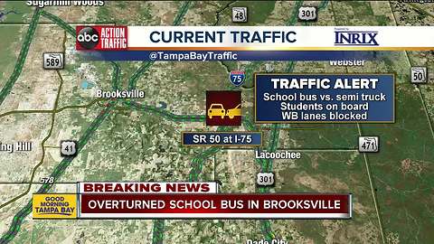 Overturned school bus in Brooksville