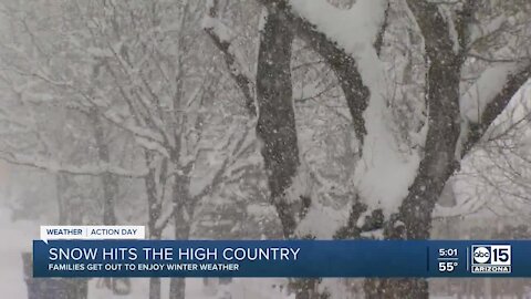 Snow piles up in the high country Friday
