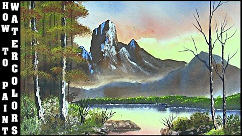 BOB ROSS MOUNTAINS AT SUNSET WATERCOLOR