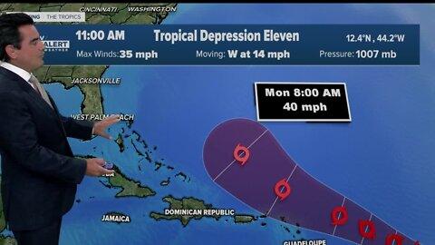 Tropical Depression 11 gradually strengthens