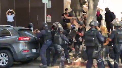 LAPD clash with Antifa at the Wi spa in Los Angeles