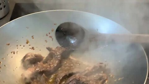 Beef Ribeye Stir Fry - Colouring the Beef in the Wok 2/3
