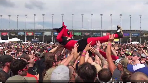 Deadpool gets dropped while crowd surfing