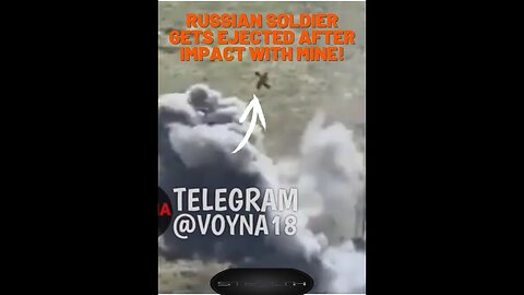 Russian soldier gets ejected after BMP is hit by mine