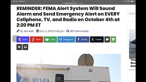 REMINDER: FEMA Alert System Will Sound Alarm and Send Emergency Alert on October 4th at 2:20 PM ET