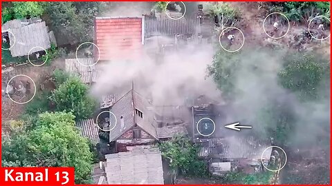 Russian troops hiding in a house, fail to escape Ukrainian kamikaze drone strike