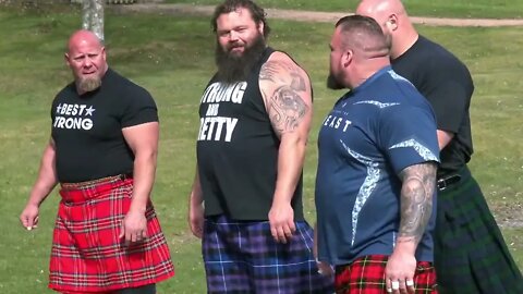 World's Strongest Men in a Tug o' War Challenge at Braemar Gathering Highland Games site in Scotland