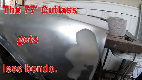Using less Bondo on the 77' Cutlass fender, than was on there before.
