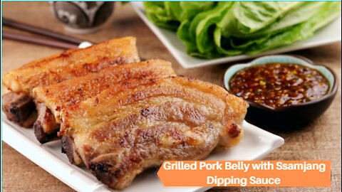 Keto Grilled Pork Belly with Ssamjang Dipping Sauce Recipe #Keto #Recipes