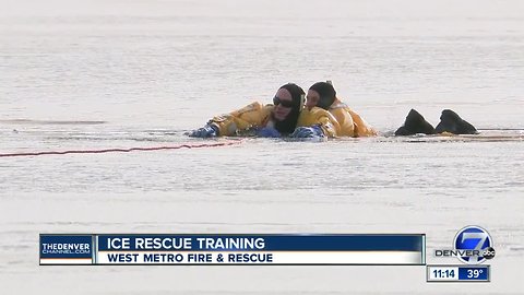 West Metro Fire trains for ice rescues at Bear Creek Lake Park