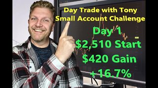 Day Trade With Tony - Small Account Challenge - Day 1 +16.7% Gain