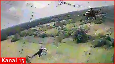 The moment a Ukrainian drone shot a Russian Mi-8 helicopter in Kursk