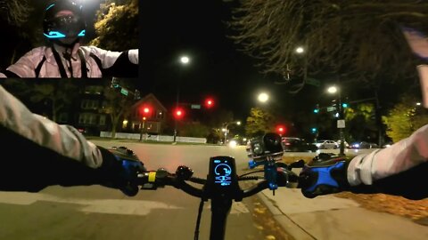 eAHORA X5 E-BIKE : ILLUMINATED NIGHT RIDE IN CHICAGO : DUAL ACTION CAM VIEW : 4K POV