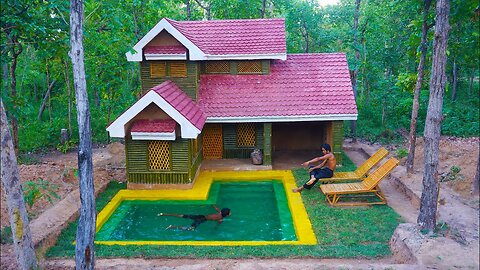 [ Full Video ] 35 Day Build Swimming Pool And House survival the Rainy season in forest