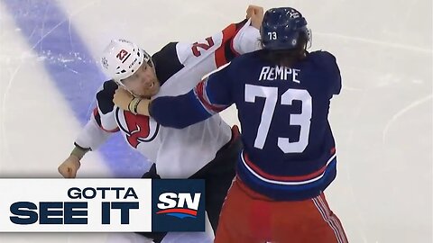 Fight Scene! 🏒 MUST-WATCH! Rangers and Devils Engage in Line Brawl