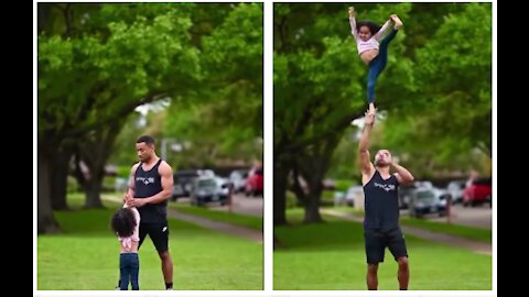 Father is a acrobat. His daughter inherited all his talent genes.