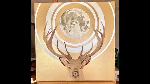 Mystic Stag & Moon Visionary Painting (in progress)