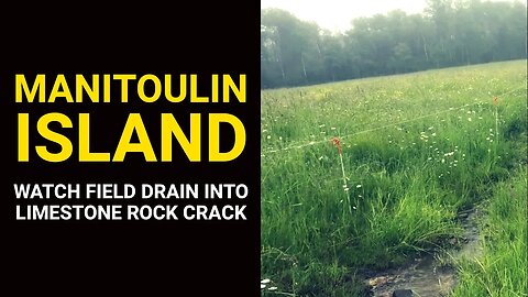 MANITOULIN ISLAND: Watch Field Drain into Limestone Rock Crack