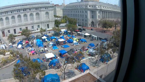 A City sanctioned homeless tent settlement in San Francisco