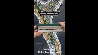 12.87tcw Channel set handmade emerald diamond ruby and sapphire tennis bracelet in 14K white gold