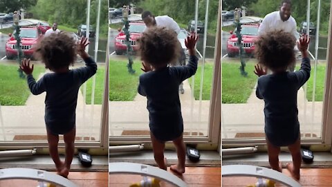 Heartwarming Scene As Toddler Welcomes Daddy Home From Work