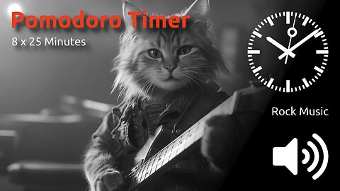 Pomodoro Timer 8 x 25min ~ Rock Music 🖤 ⬛️ 🔊