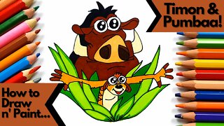 How to draw and paint Timon and Pumbaa Disney