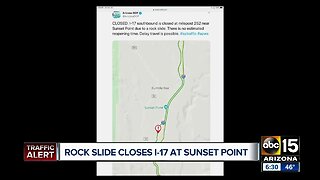 Rock slide closes I-17 southbound near Sunset Point