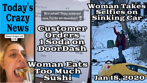 Today's Crazy News - Woman Takes Selfies On Sinking Car, Woman Eats Too Much Sushi