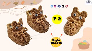 How to make a crochet bear theme baby bootie part 2 ( Right Handed ) with the pattern