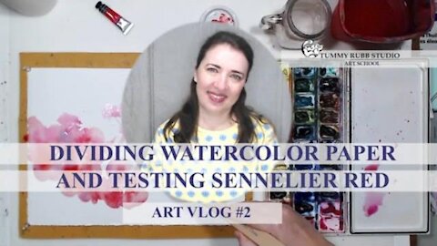 VLOG #2: How to divide watercolor paper, testing Sennelier Red and painting geraniums