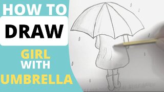 Drawing Of A Little Girl With Umbrella