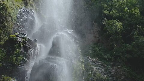 Waterfall with little stones in a temperate forest