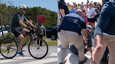 President Joe Biden falls off bike