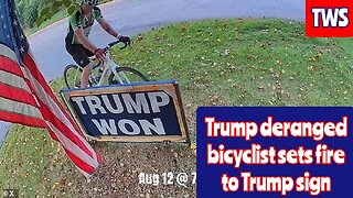 Deranged Man On A Bike Kicks A Trump Sign