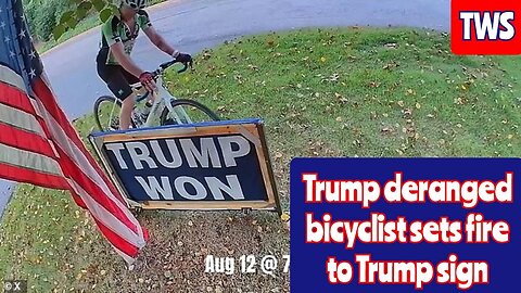 Deranged Man On A Bike Kicks A Trump Sign